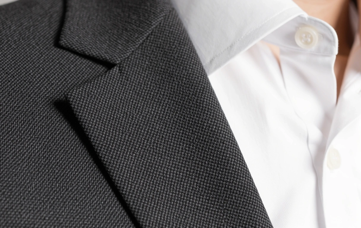 Detail of a high-quality wool suit and dress shirt